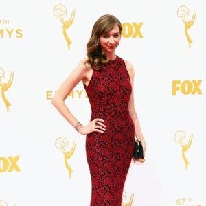 NWT Alice & Olivia Embroidered Lace Maxi Gown red/